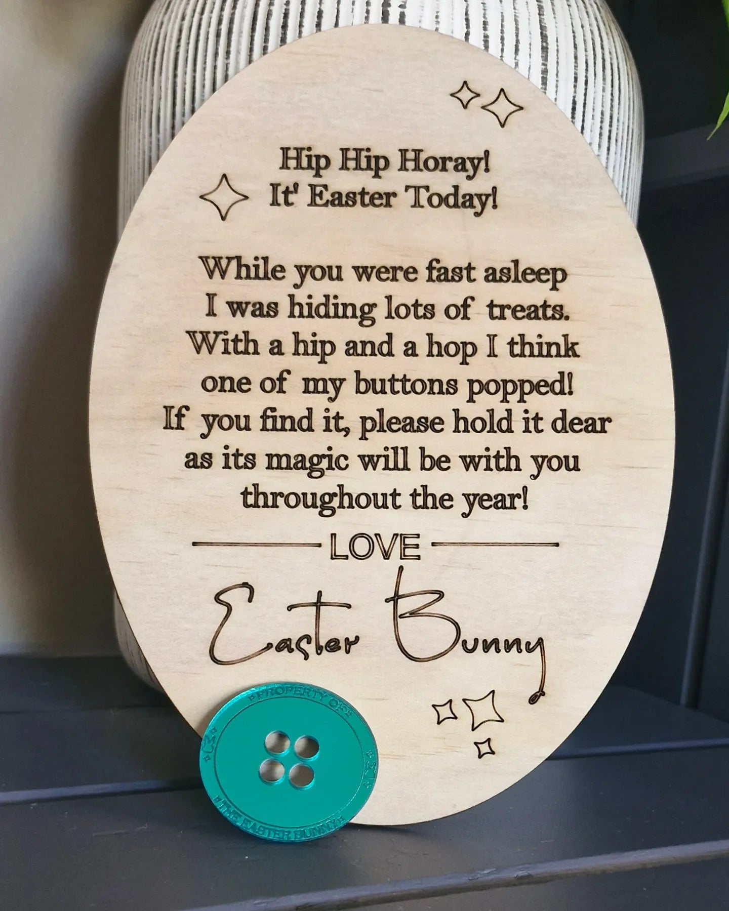 Easter Bunny Note Plaque & Lost Button!